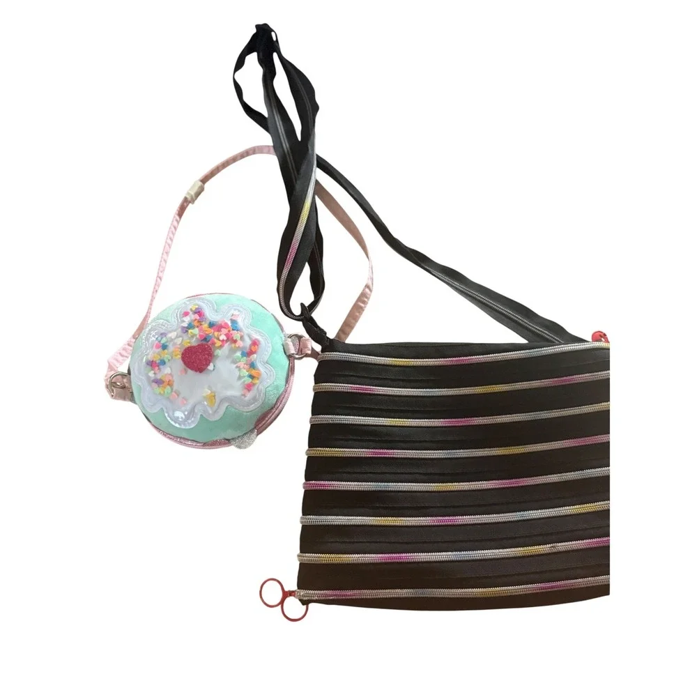 Zipit Black Rainbow Zipper Bag & Claire's Cupcake Shaker Sequin Crossbody Lot